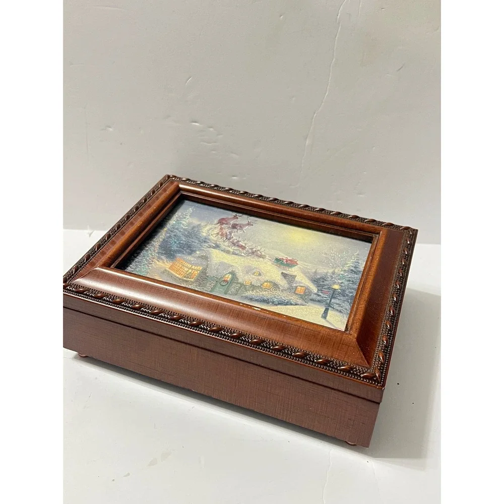 Thomas Kinkade Christmas Music Box Sankyo You Light Up My Life Wood Jewelry Box
